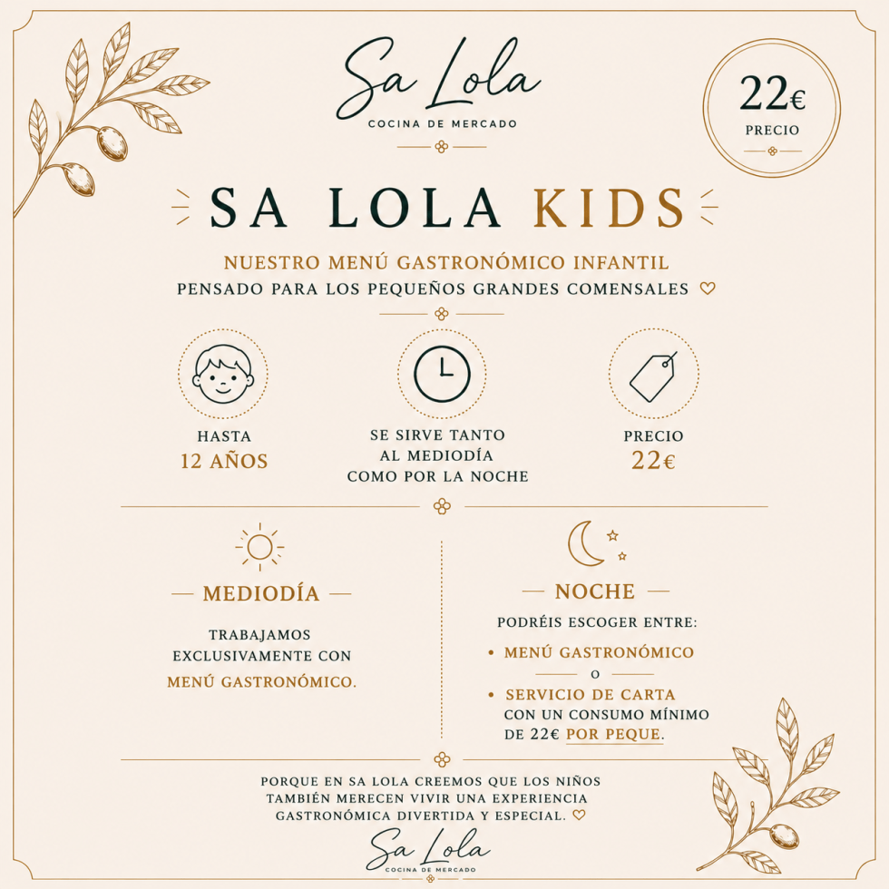 Menú gastronómico infantil elaborado en Sa Lola